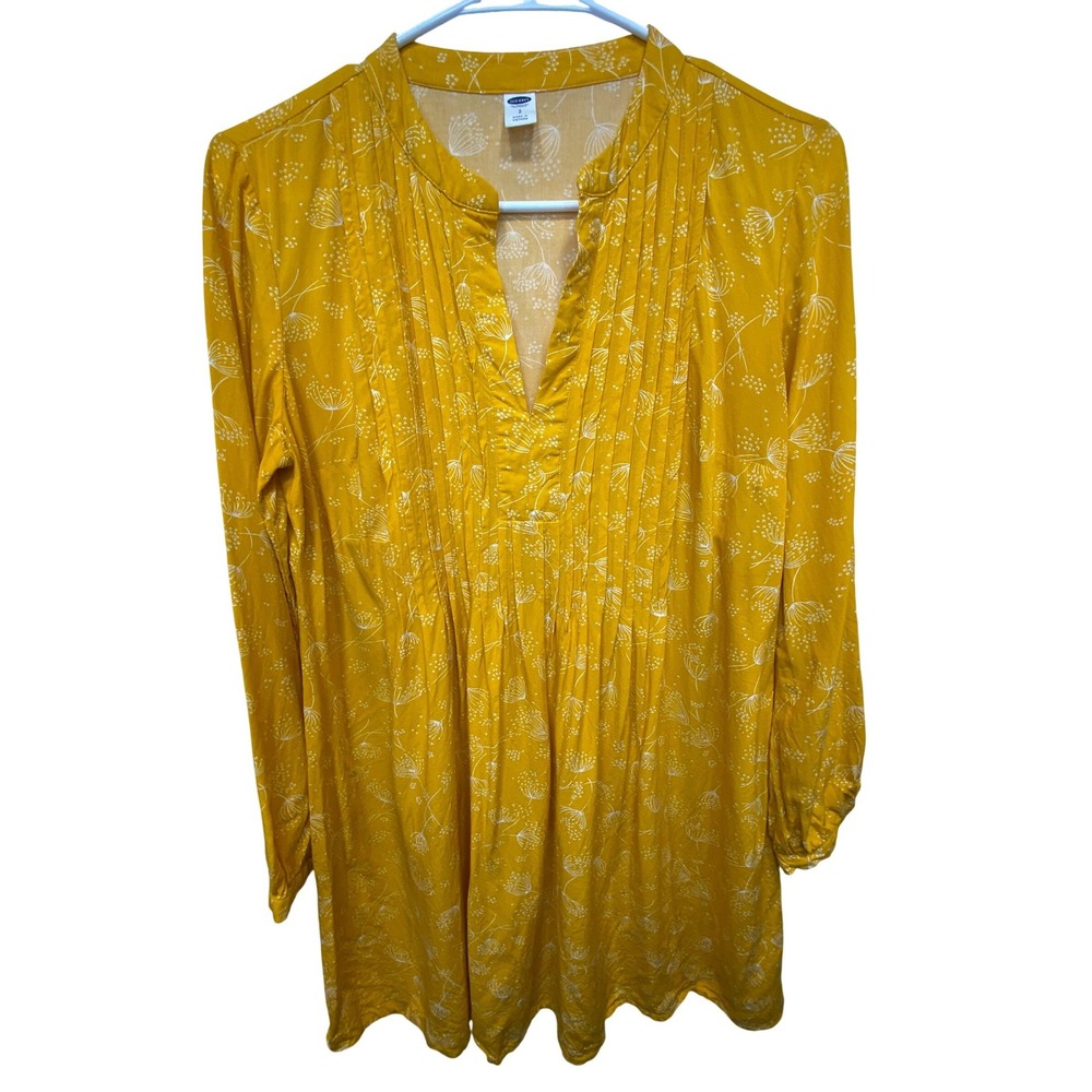 OLD NAVY Womens SZ S Yellow Boho Peasant‎ Tunic Blouse Long Sleeve Cottagecore